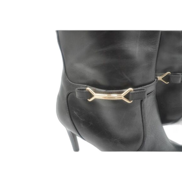 Cole Haan Loveth Tall Black Leather Boots Full Zip Heeled Knee High 9B - Picture 6 of 10